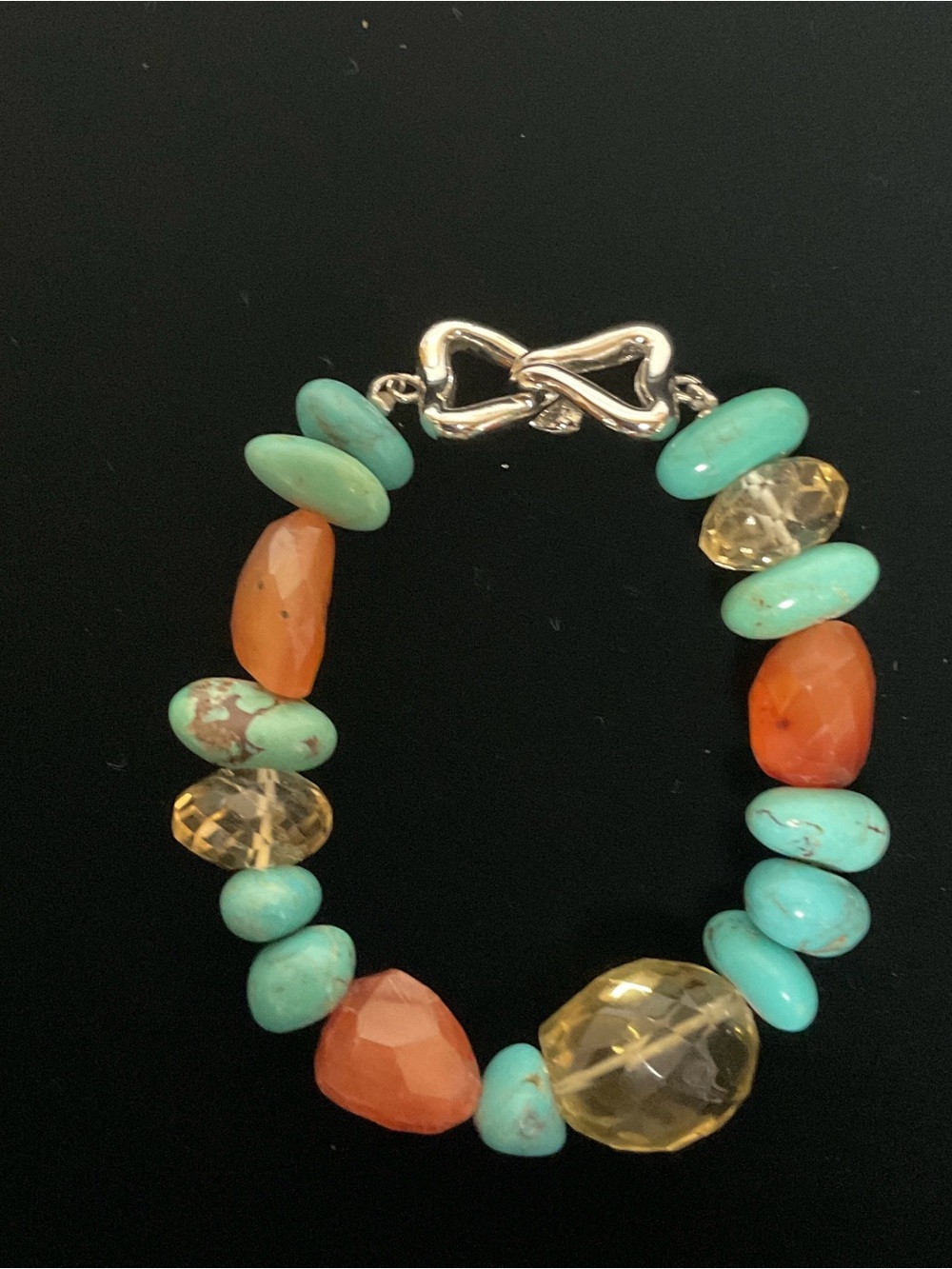 VTG CINER Beaded Gemstone Silver - Tone Bracelet